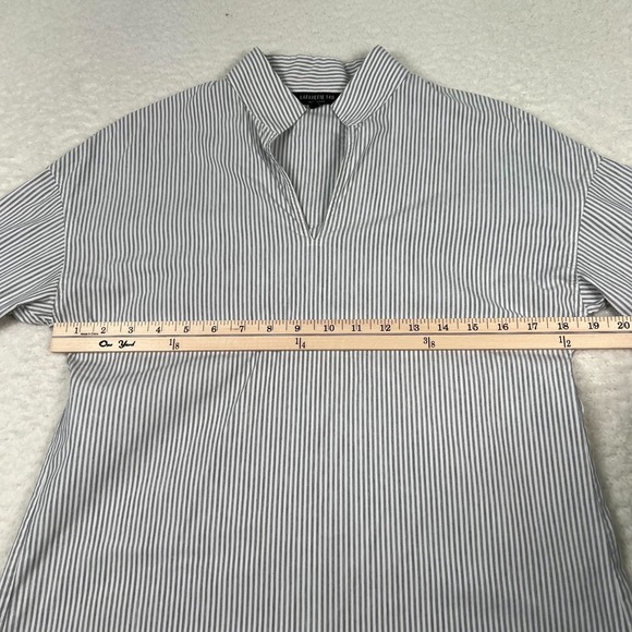 Lafayette 148 New York Popover Shirt Size XS Bracelet Sleeve Gray White Striped - Picture 6 of 11